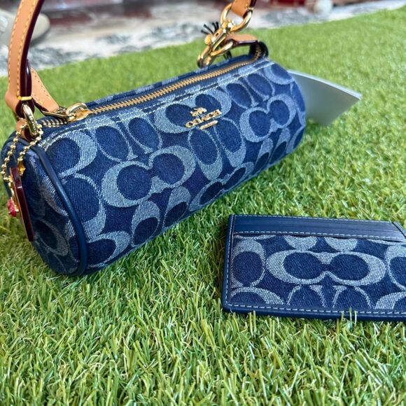 NWT Limited Coach Nolita Barrel Bag & Wallet in Signature Denim Leather Cherry - Picture 1 of 7